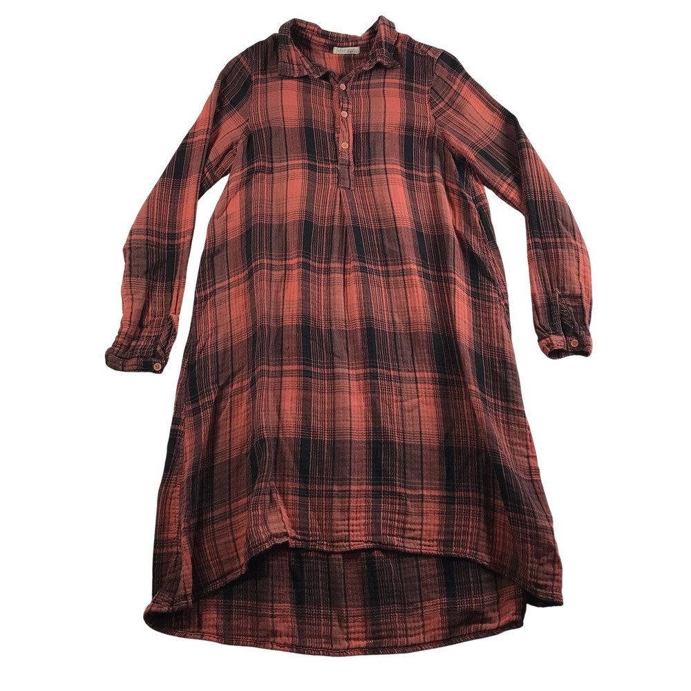 Free People x CP Shades Plaid Tunic Shirt Dress Red Black Cotton XS Made in USA